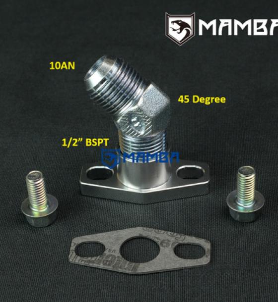 45 Deg 10AN Turbo Oil Return Drain Flange Kit Garrett GT3076