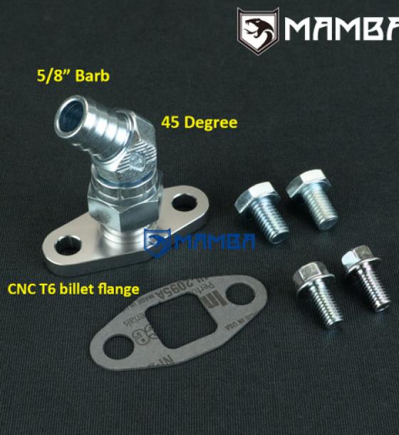 45 Deg 5/8" Barb Turbocharger Oil Return Drain Flange Kit For Precision PTE GEN2 7675
